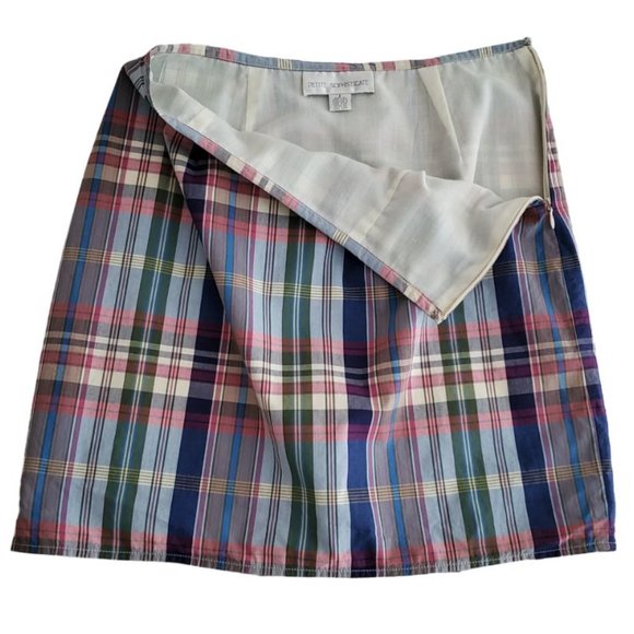 Petite Sophisticate Madras Skirt | EUC | 6P | Blue Green Pink Cranberry Cream - Picture 2 of 8